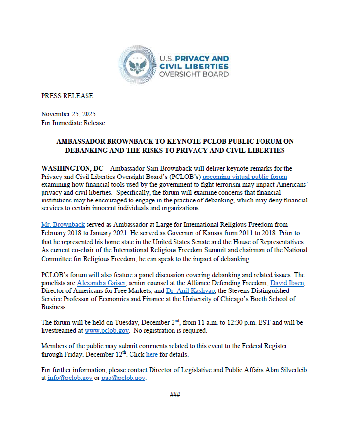 Debanking Public Forum Keynote Press Release - Debanking Public Forum Keynote Press Release