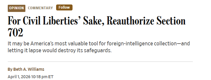 FISA Section 702 Op-Ed - Op-Ed: Reauthorize Section 702