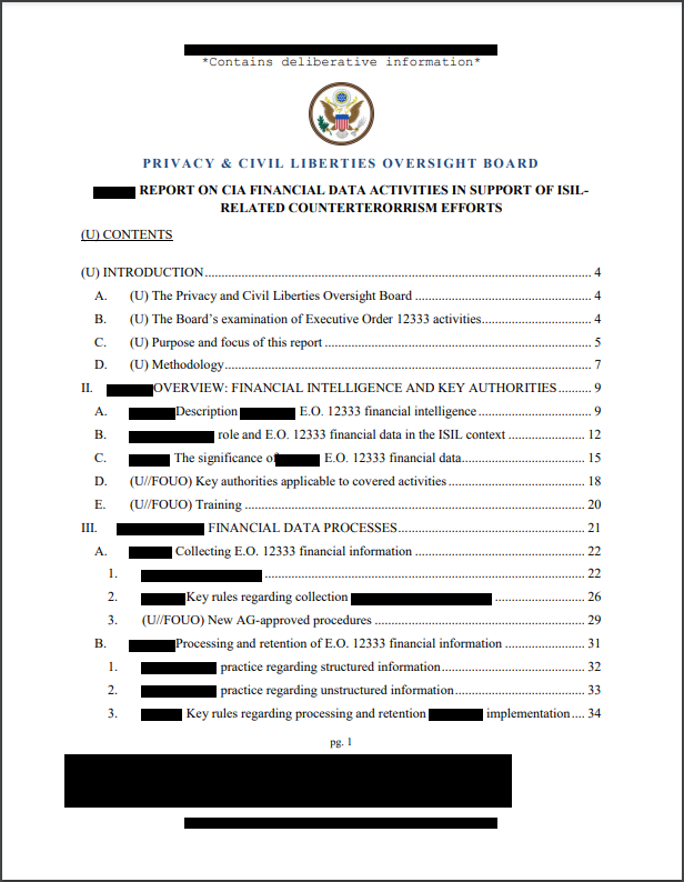 Report and Recommendations on CIA Counterterrorism Activities Conducted Pursuant to E.O. 12333
