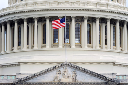 Washington DC, Capitol with American Flag